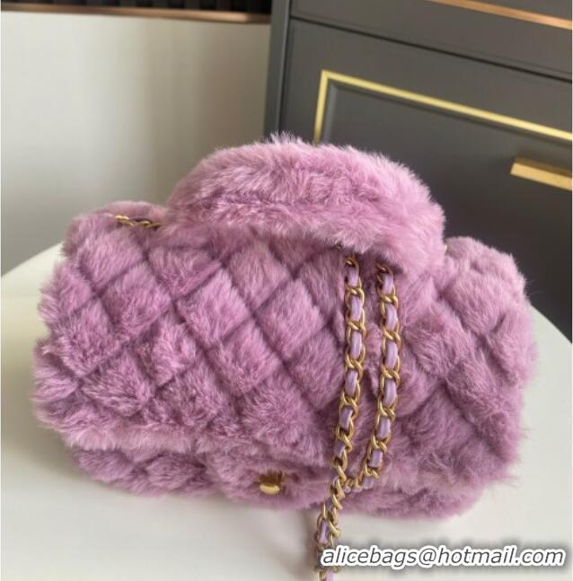 New Fashion Chanel Rabbit Fur Mini Classic Handbag With Top Handle AS2431 Purple 2025