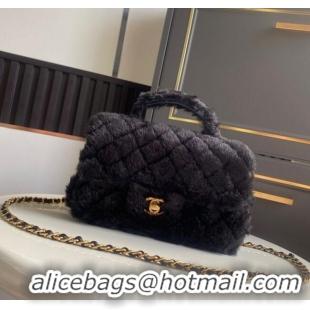 Best Product Chanel Rabbit Fur Mini Classic Handbag With Top Handle AS2431 Black 2025