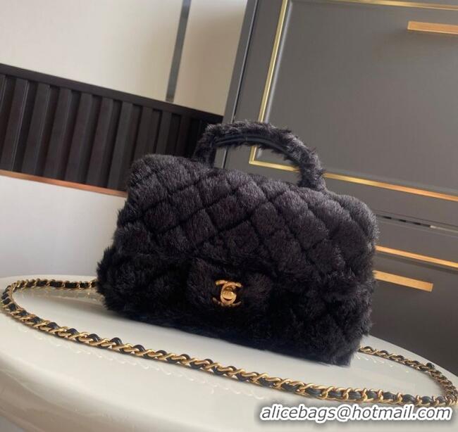 Best Product Chanel Rabbit Fur Mini Classic Handbag With Top Handle AS2431 Black 2025