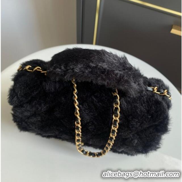 Best Product Chanel Rabbit Fur Mini Classic Handbag With Top Handle AS2431 Black 2025