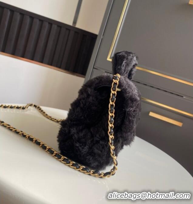 Best Product Chanel Rabbit Fur Mini Classic Handbag With Top Handle AS2431 Black 2025