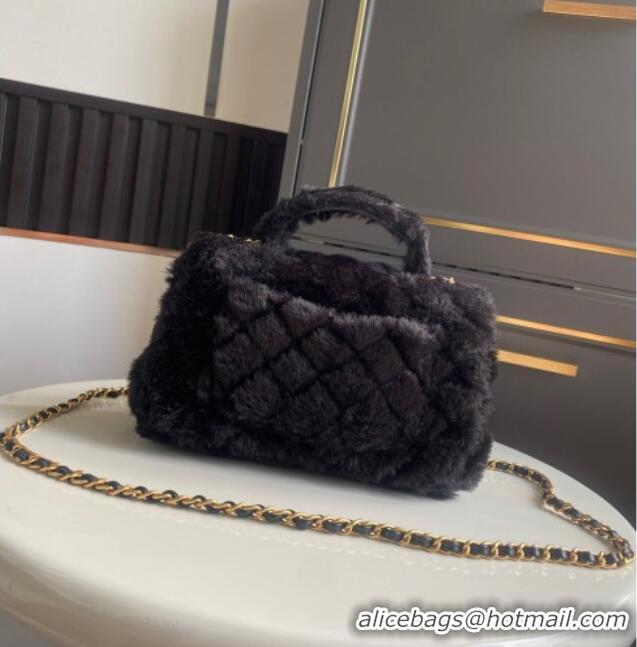 Best Product Chanel Rabbit Fur Mini Classic Handbag With Top Handle AS2431 Black 2025