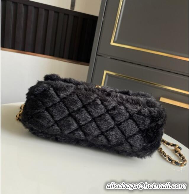 Best Product Chanel Rabbit Fur Mini Classic Handbag With Top Handle AS2431 Black 2025
