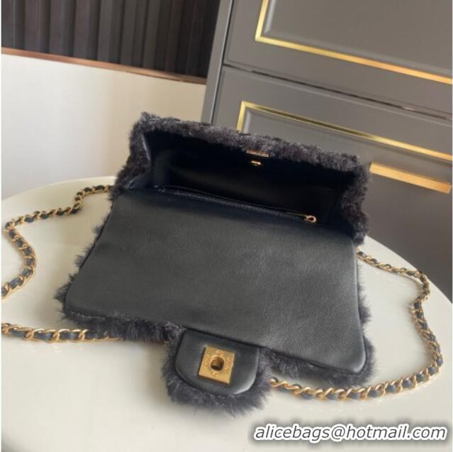 Best Product Chanel Rabbit Fur Mini Classic Handbag With Top Handle AS2431 Black 2025