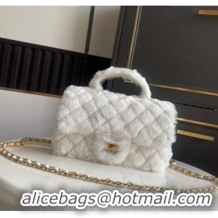 Luxury Cheap Chanel Rabbit Fur Mini Classic Handbag With Top Handle AS2431 White 2025