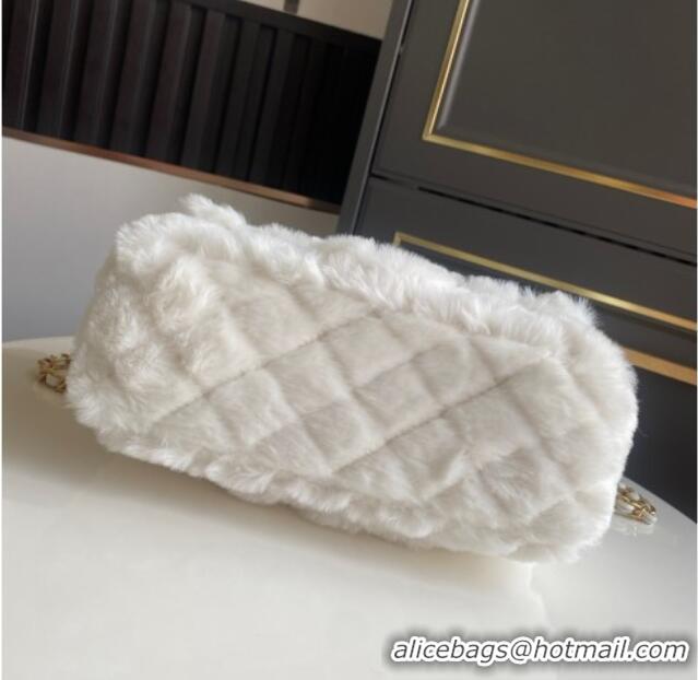 Luxury Cheap Chanel Rabbit Fur Mini Classic Handbag With Top Handle AS2431 White 2025