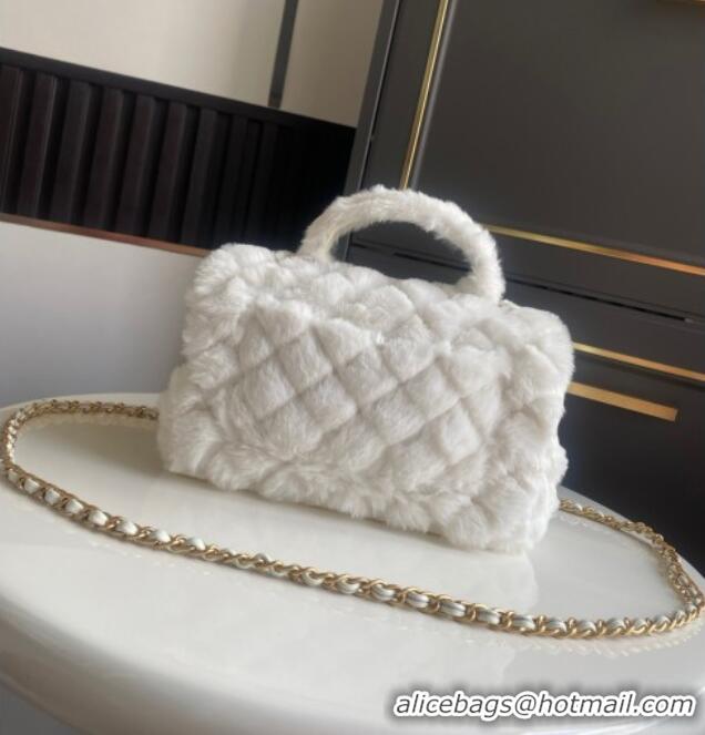 Luxury Cheap Chanel Rabbit Fur Mini Classic Handbag With Top Handle AS2431 White 2025