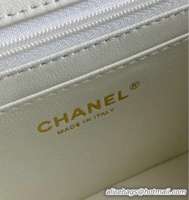 Luxury Cheap Chanel Rabbit Fur Mini Classic Handbag With Top Handle AS2431 White 2025