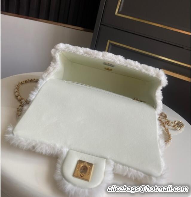 Luxury Cheap Chanel Rabbit Fur Mini Classic Handbag With Top Handle AS2431 White 2025