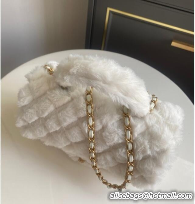 Luxury Cheap Chanel Rabbit Fur Mini Classic Handbag With Top Handle AS2431 White 2025