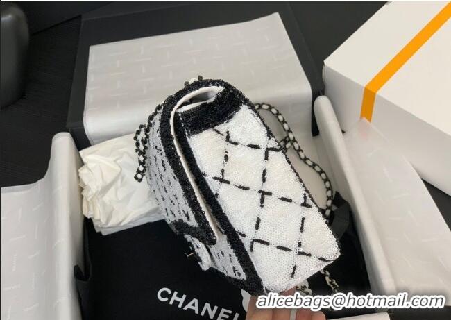 New Release Creation Chanel Sequins Large Flap Bag AS4063 Black/White 2025