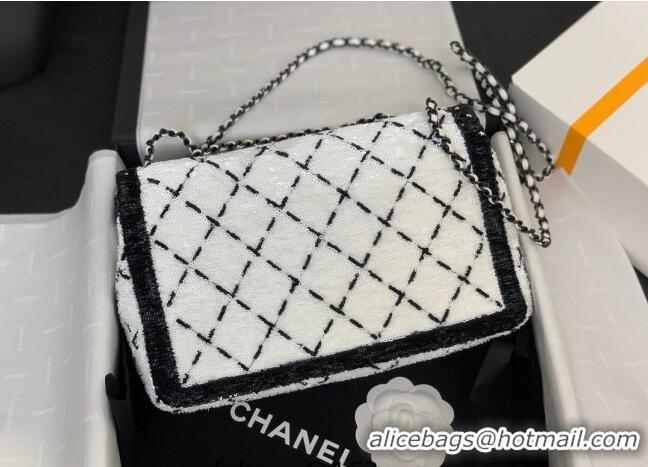 New Release Creation Chanel Sequins Large Flap Bag AS4063 Black/White 2025