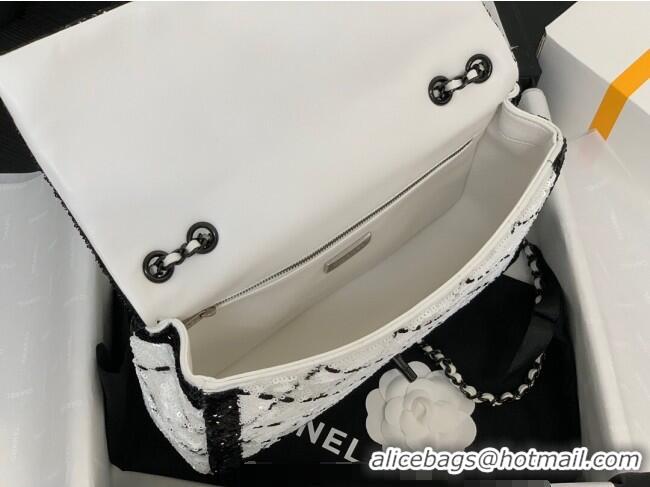 New Release Creation Chanel Sequins Large Flap Bag AS4063 Black/White 2025