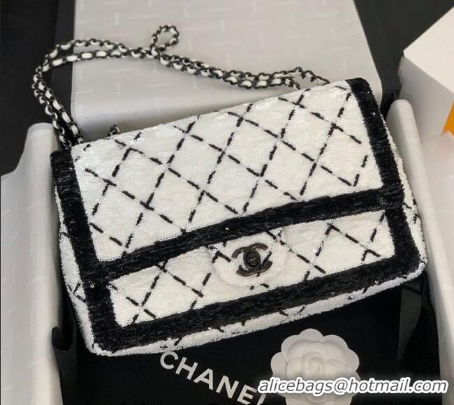 New Release Creation Chanel Sequins Large Flap Bag AS4063 Black/White 2025