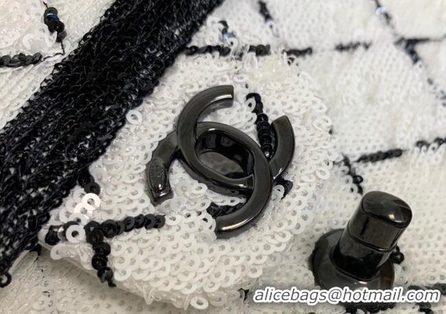 New Release Creation Chanel Sequins Large Flap Bag AS4063 Black/White 2025