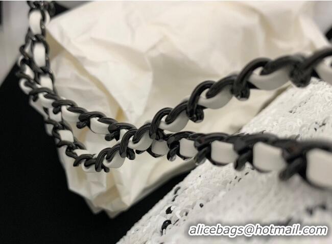 New Release Creation Chanel Sequins Large Flap Bag AS4063 Black/White 2025