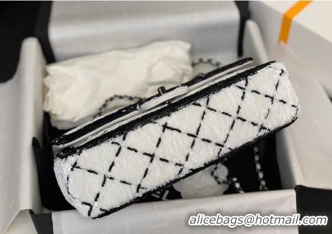 New Release Creation Chanel Sequins Large Flap Bag AS4063 Black/White 2025