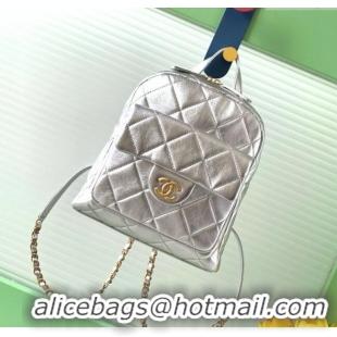 Top Design Chanel Calfskin Leather Backpack Bag AS5793 Silver 2025