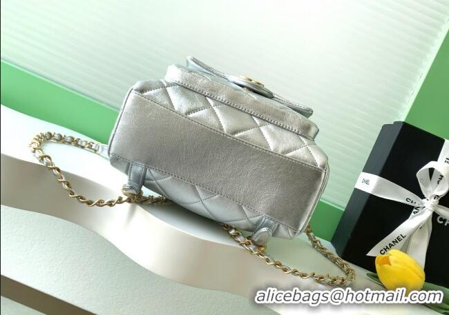 Top Design Chanel Calfskin Leather Backpack Bag AS5793 Silver 2025