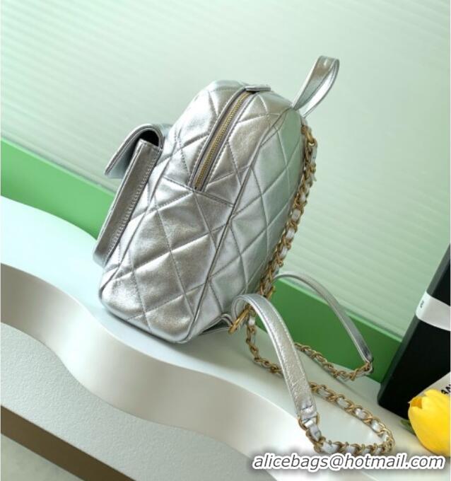 Top Design Chanel Calfskin Leather Backpack Bag AS5793 Silver 2025