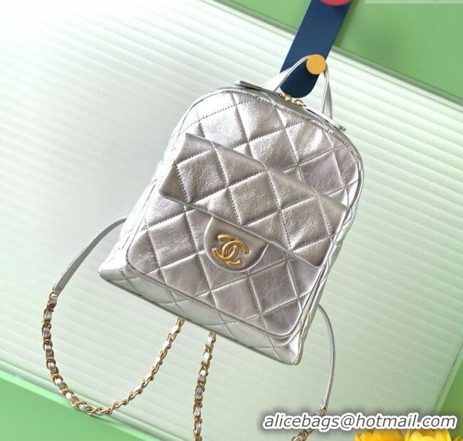 Top Design Chanel Calfskin Leather Backpack Bag AS5793 Silver 2025