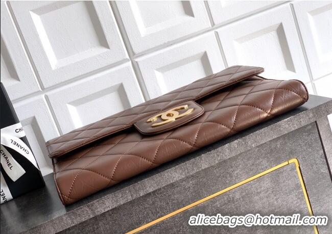 Buy New Cheap Chanel Calfskin Leather Large Clutch AP4944 Brown 2025