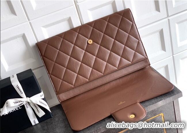 Buy New Cheap Chanel Calfskin Leather Large Clutch AP4944 Brown 2025