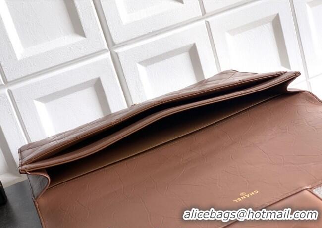 Buy New Cheap Chanel Calfskin Leather Large Clutch AP4944 Brown 2025