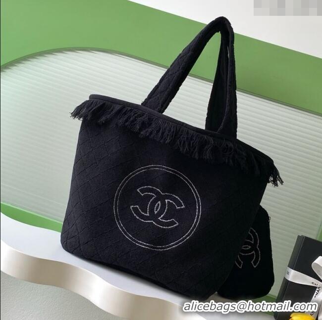 Luxury Cheap Chanel Coco Beach Bag A7567 Black 2025