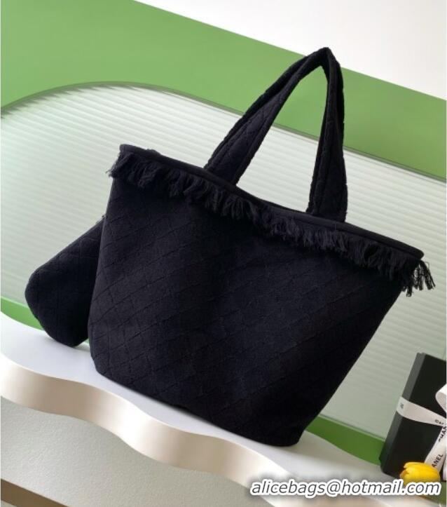 Luxury Cheap Chanel Coco Beach Bag A7567 Black 2025