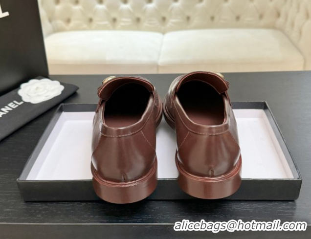 Popular Style Chanel Shiny Calfskin Loafers with Button Strap Burgundy 2025 G46796 1031093