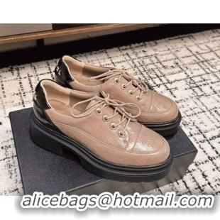 Top Design Chanel Calfskin Leather Laced-up Shoes 5cm Nude 2025 CH103101