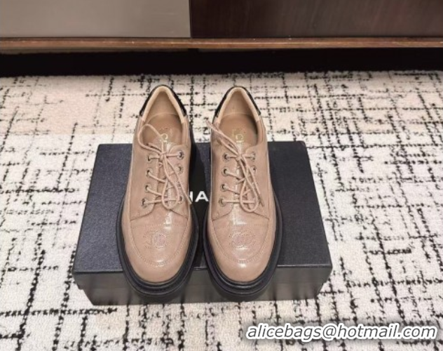 Top Design Chanel Calfskin Leather Laced-up Shoes 5cm Nude 2025 CH103101