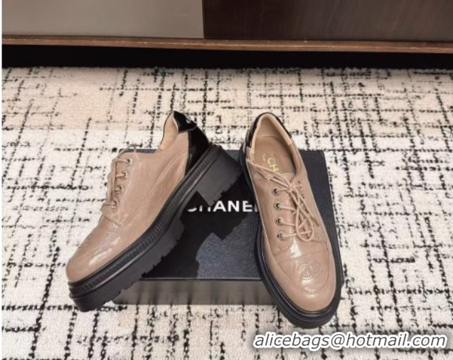 Top Design Chanel Calfskin Leather Laced-up Shoes 5cm Nude 2025 CH103101