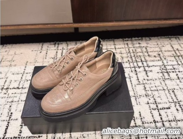 Top Design Chanel Calfskin Leather Laced-up Shoes 5cm Nude 2025 CH103101
