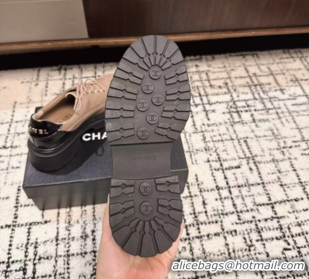 Top Design Chanel Calfskin Leather Laced-up Shoes 5cm Nude 2025 CH103101