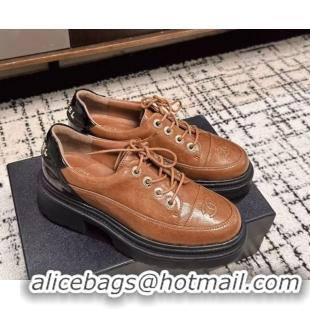 Popular Style Chanel Calfskin Leather Laced-up Shoes 5cm Brown 2025 CH103101 1031095
