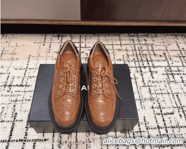 Popular Style Chanel Calfskin Leather Laced-up Shoes 5cm Brown 2025 CH103101 1031095