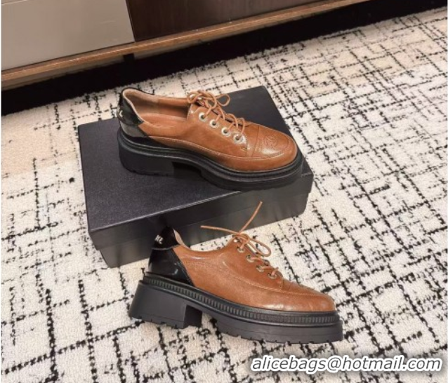 Popular Style Chanel Calfskin Leather Laced-up Shoes 5cm Brown 2025 CH103101 1031095
