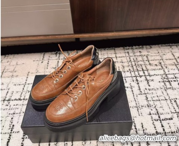 Popular Style Chanel Calfskin Leather Laced-up Shoes 5cm Brown 2025 CH103101 1031095