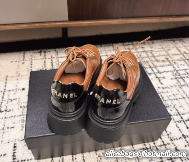 Popular Style Chanel Calfskin Leather Laced-up Shoes 5cm Brown 2025 CH103101 1031095