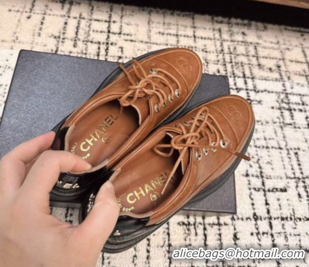 Popular Style Chanel Calfskin Leather Laced-up Shoes 5cm Brown 2025 CH103101 1031095