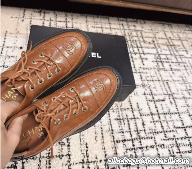 Popular Style Chanel Calfskin Leather Laced-up Shoes 5cm Brown 2025 CH103101 1031095