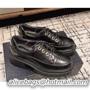 Shop Duplicate Chanel Calfskin Leather Laced-up Shoes 5cm Black 2025 CH103101 1031096