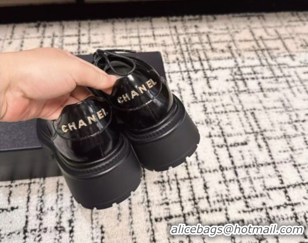Shop Duplicate Chanel Calfskin Leather Laced-up Shoes 5cm Black 2025 CH103101 1031096