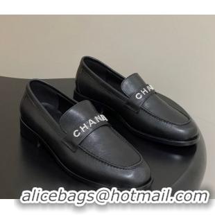 Stylish Chanel Calfskin Leather Loafers with Letters Strap Black 2025 CH103102 1031097