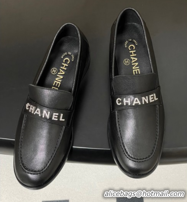 Stylish Chanel Calfskin Leather Loafers with Letters Strap Black 2025 CH103102 1031097