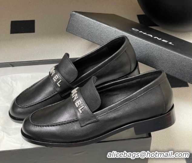 Stylish Chanel Calfskin Leather Loafers with Letters Strap Black 2025 CH103102 1031097