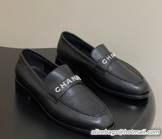 Stylish Chanel Calfskin Leather Loafers with Letters Strap Black 2025 CH103102 1031097