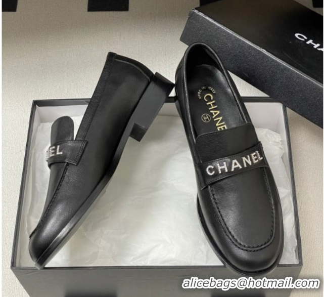 Stylish Chanel Calfskin Leather Loafers with Letters Strap Black 2025 CH103102 1031097